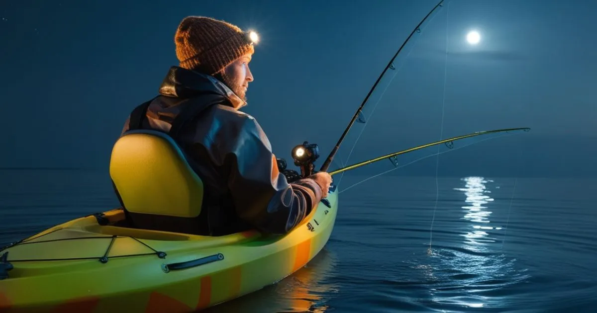 a person Kayak Fishing at Night