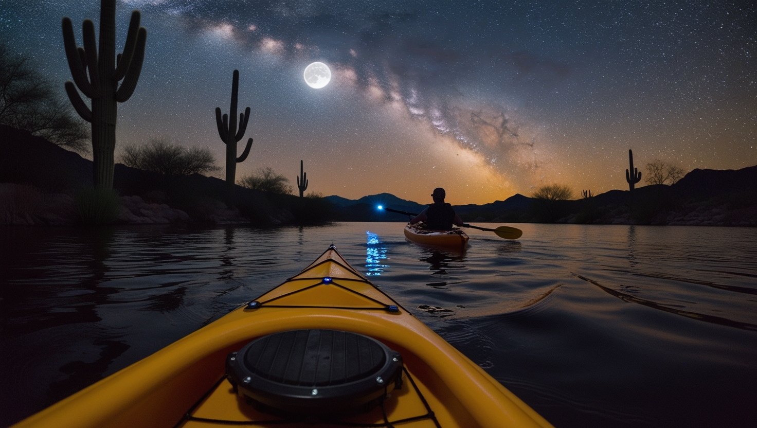 A_wideangle_nighttime_shot_of_a_kayak_onsaguaro lake night kayak