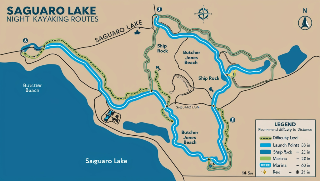 An_infographicstyle_map_of_ saguaro lake night kayak