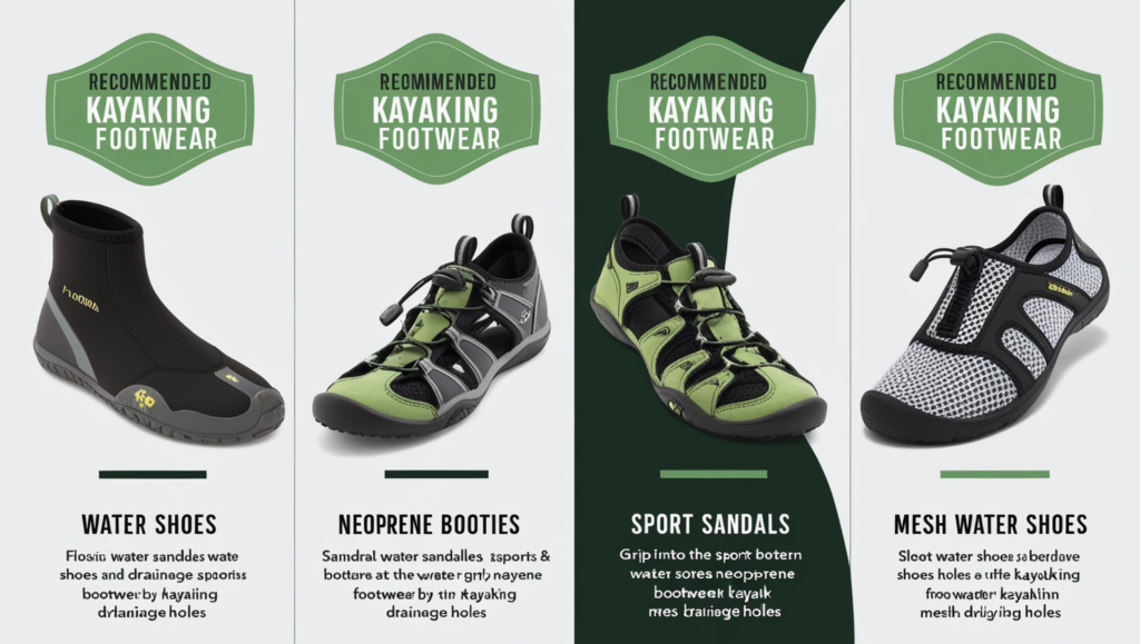 what to wear kayaking in florida footwear guide - comparison of water shoes, neoprene booties, sport sandals, and mesh water shoes for Florida kayaking