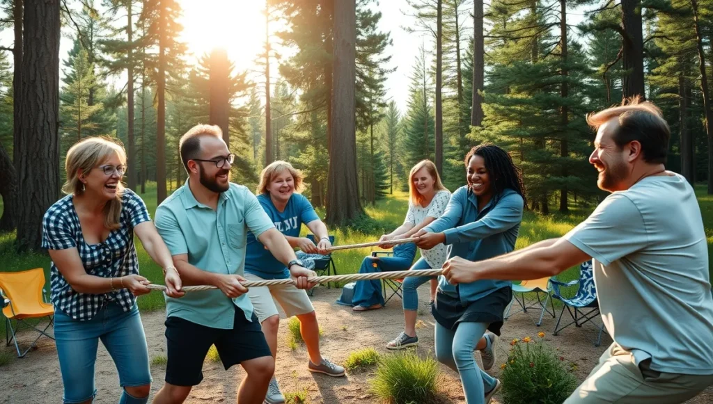 camp games outdoors tug of war